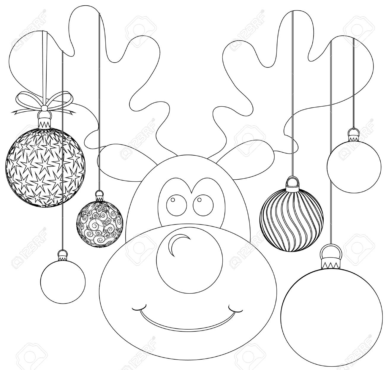 Children coloring book rudolph with baubles royalty free svg cliparts vectors and stock illustration image
