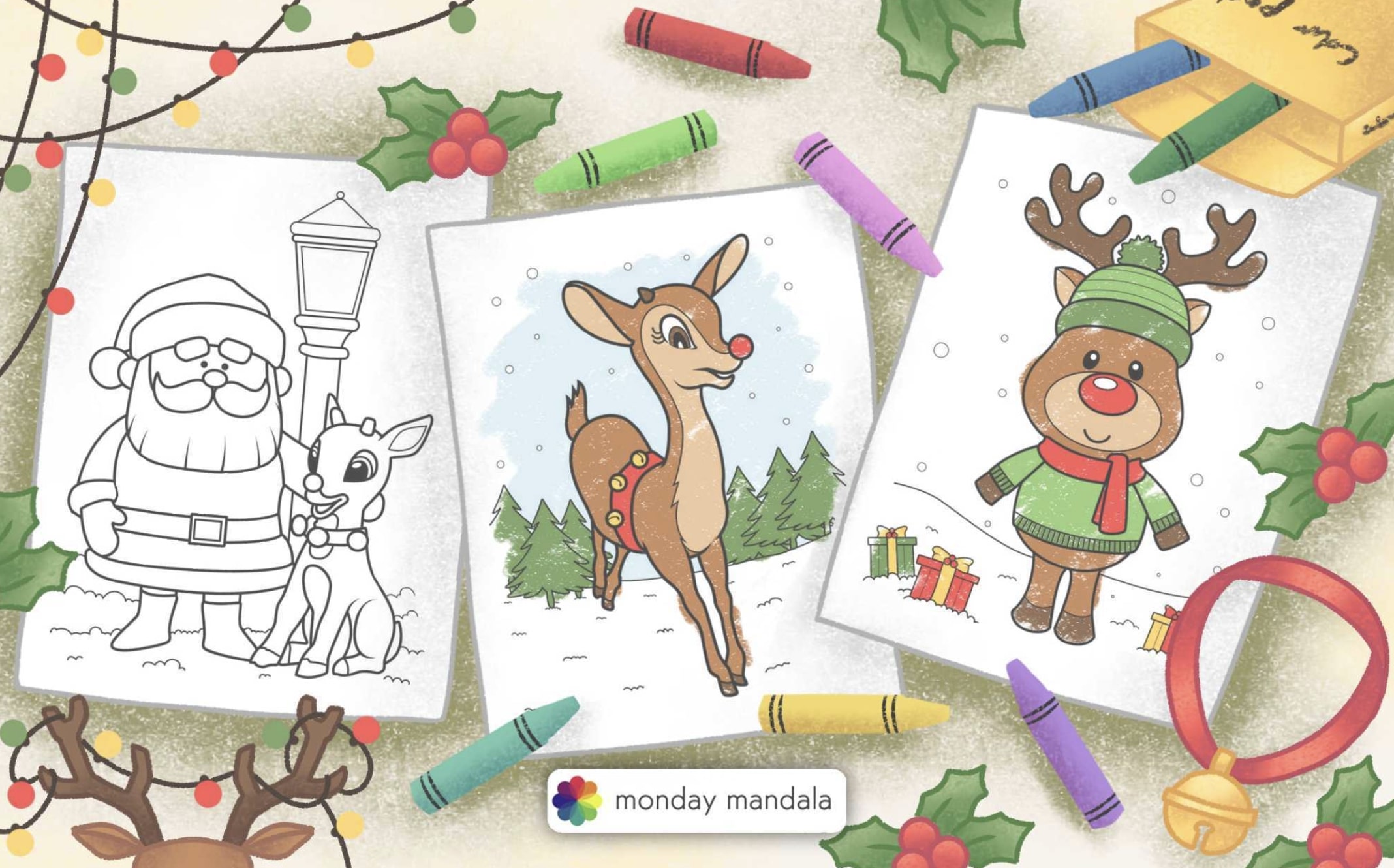Rudolph coloring pages free pdf printables