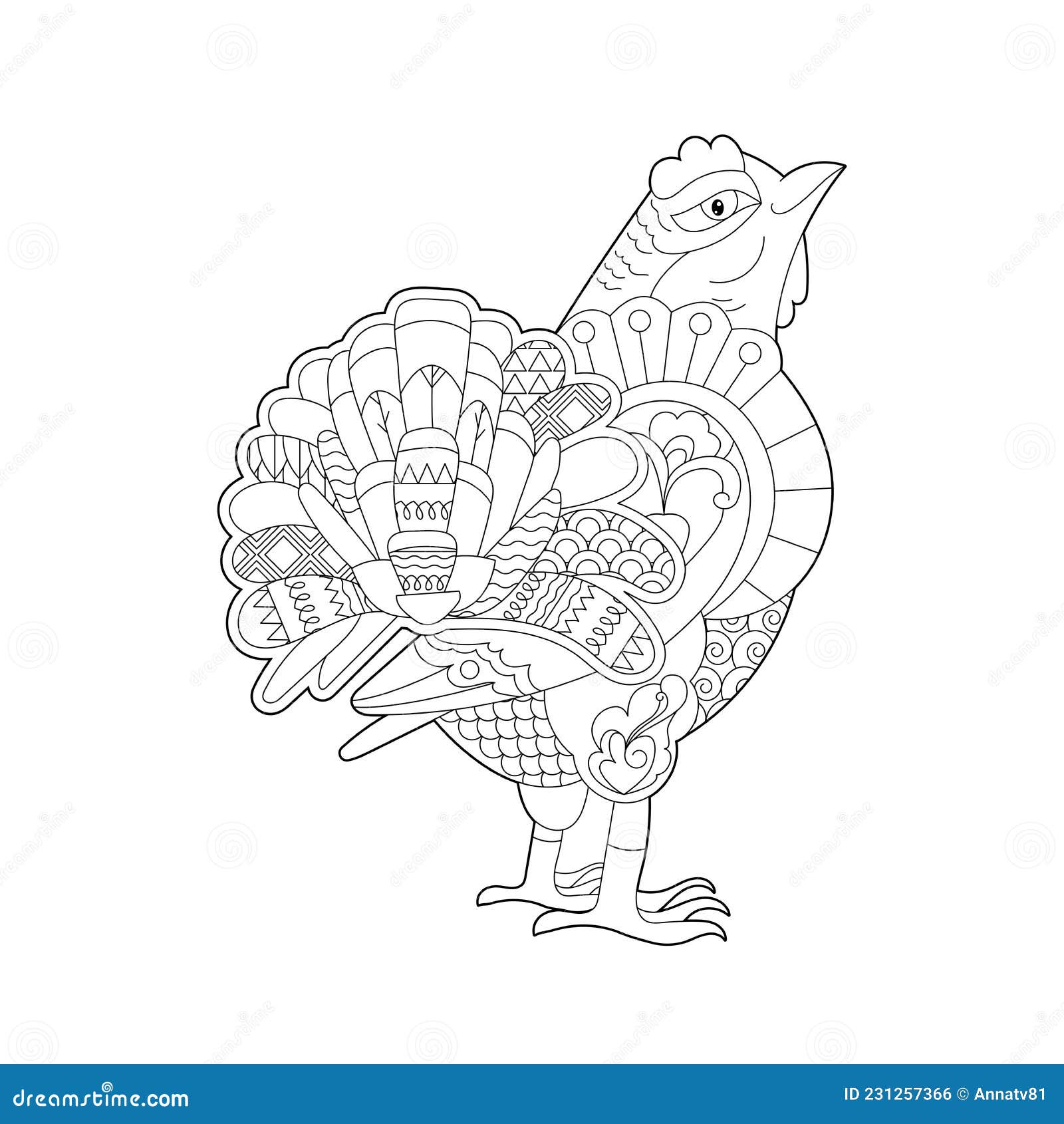 Cute grouse doodle style black and white background funny bird coloring book pages stock vector