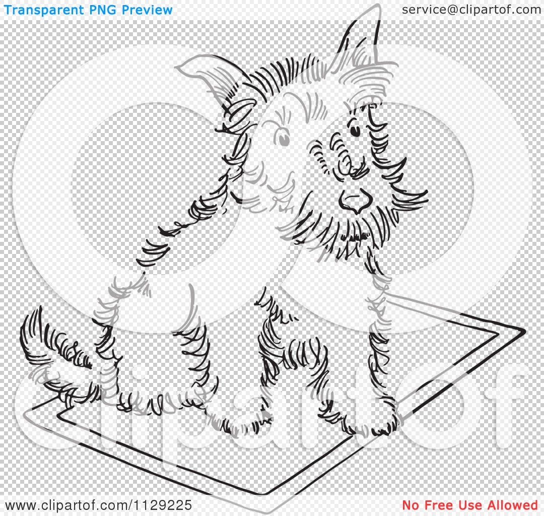 Cartoon clipart of an outlined scottie dog on a rug