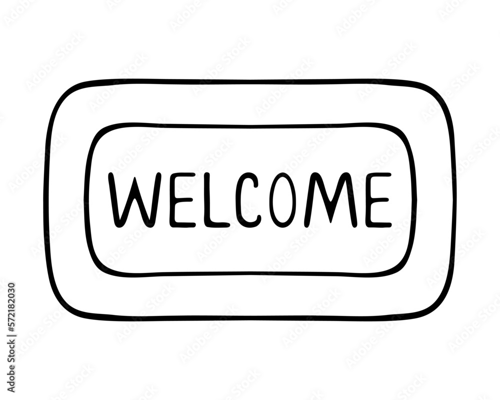 Rug for the hallway sketch floor covering with text wele the floor mat is rectangular vector illustration carpet in doodle style outline on isolated background coloring book for children vector