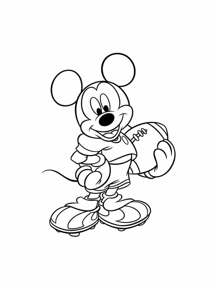 Mickey mouse with a rugby ball coloring page