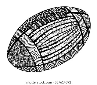Hand drawn rugby ball illustration on stock vector royalty free