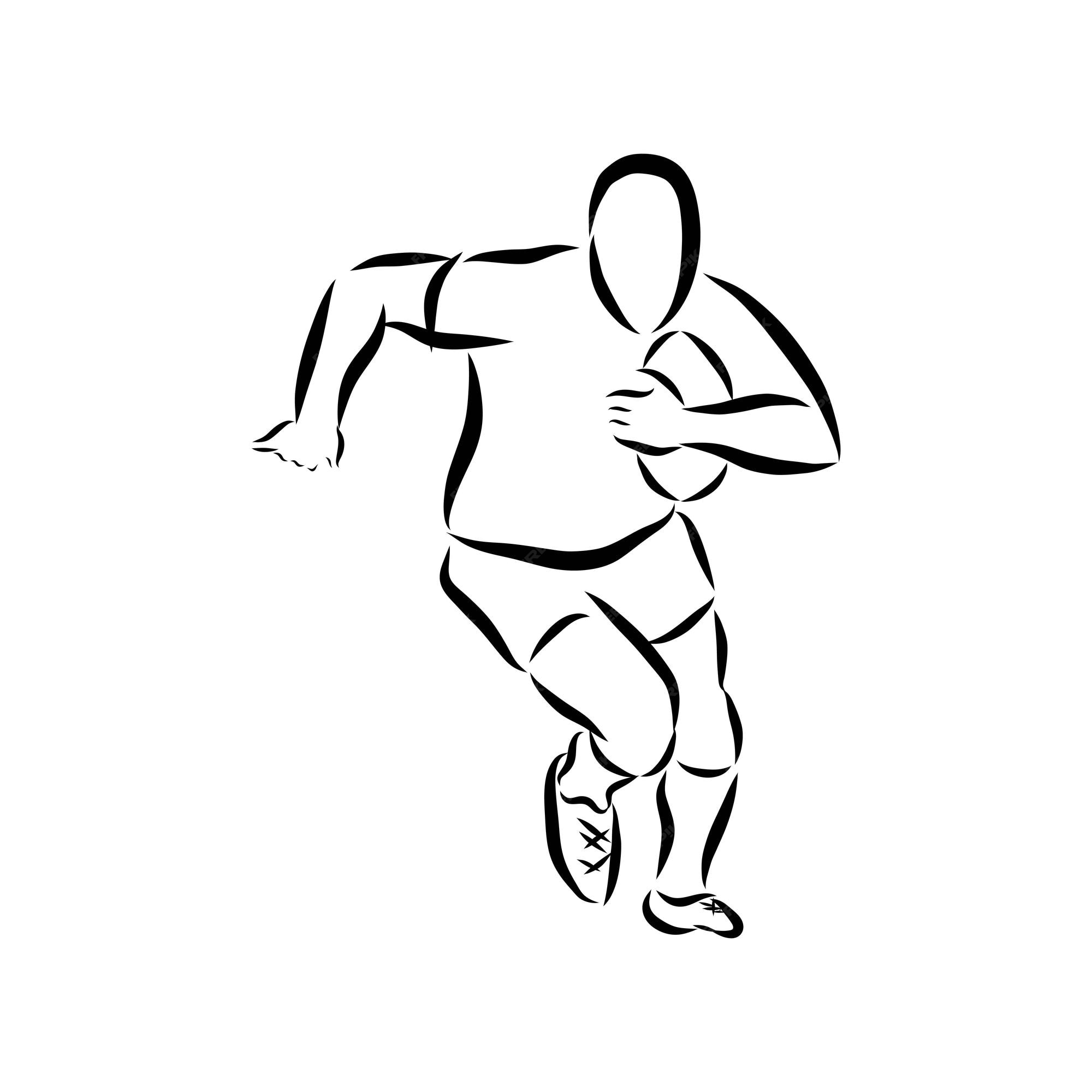 Vector illustration of young rugby athlete holding rugby ball with speed run isolated on white background kids coloring page drawing art first word flash card color cartoon character clipart stock illustration