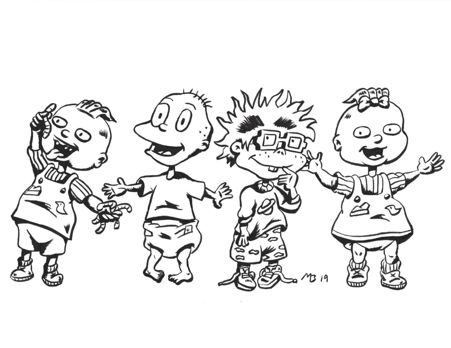 Funny four characters from rugrats coloring page