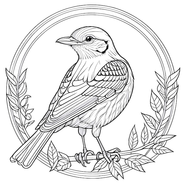 Un vector de un ruiseãor en blanco y negro para colorear pintar e imprimir vector premium