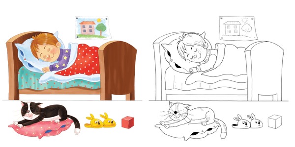 Coloring book pages family home mãs de ilustraciones y dibujos de stock con licencia libres de regalãas