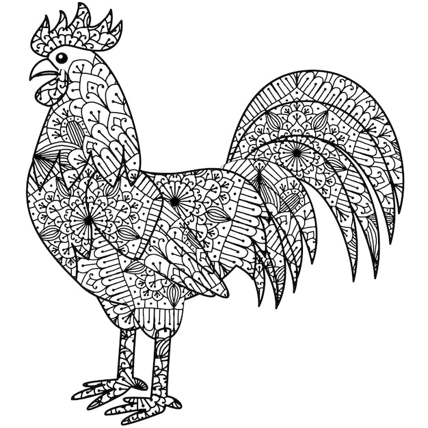 Rooster coloring book vectors illustrations for free download