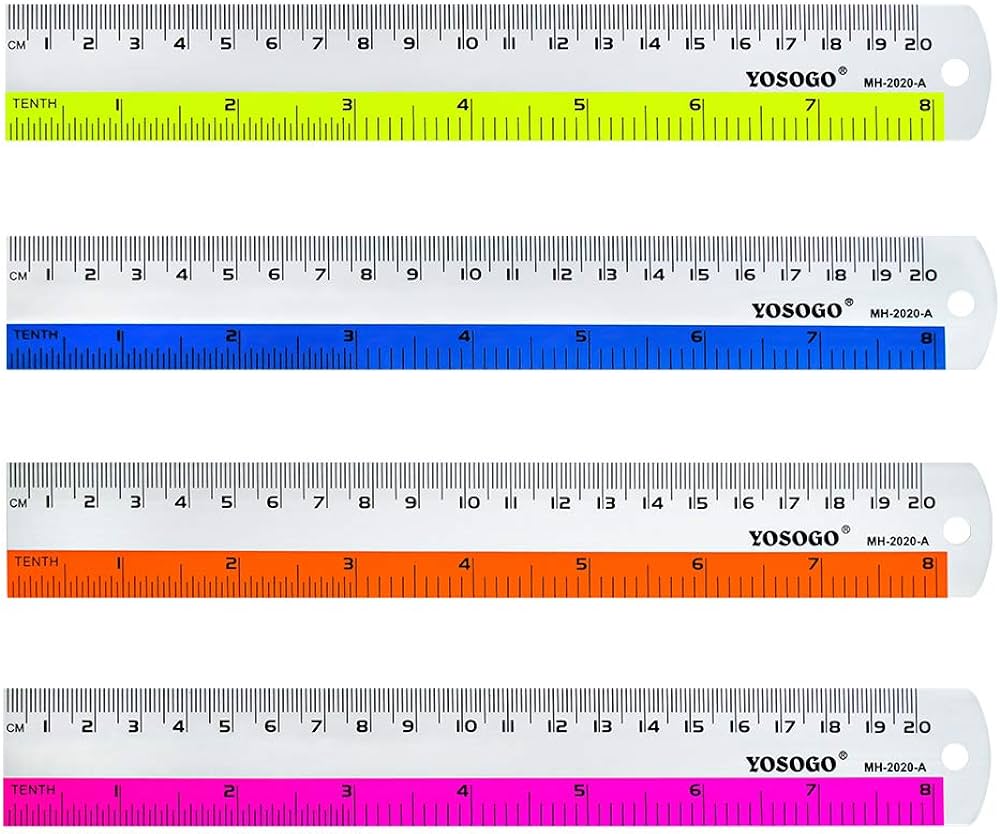 Inch cm assorted color aluminum ruler in inch and cm scale with hanging hole pack of office products