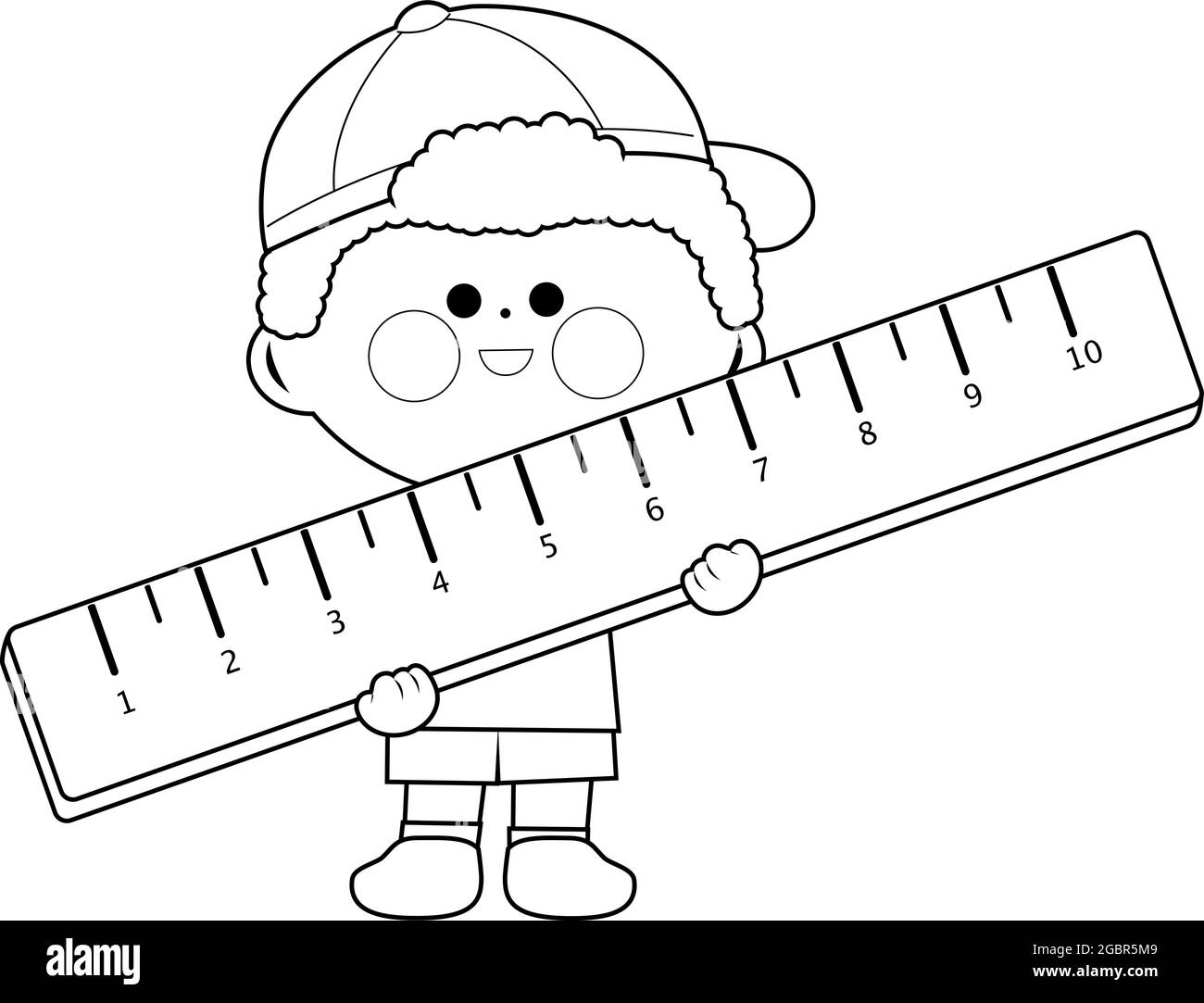 Child holding a ruler vector black and white coloring page stock vector image art