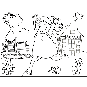 Girl running school coloring page