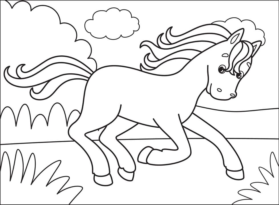 Cute horse running coloring page vãrityskuva