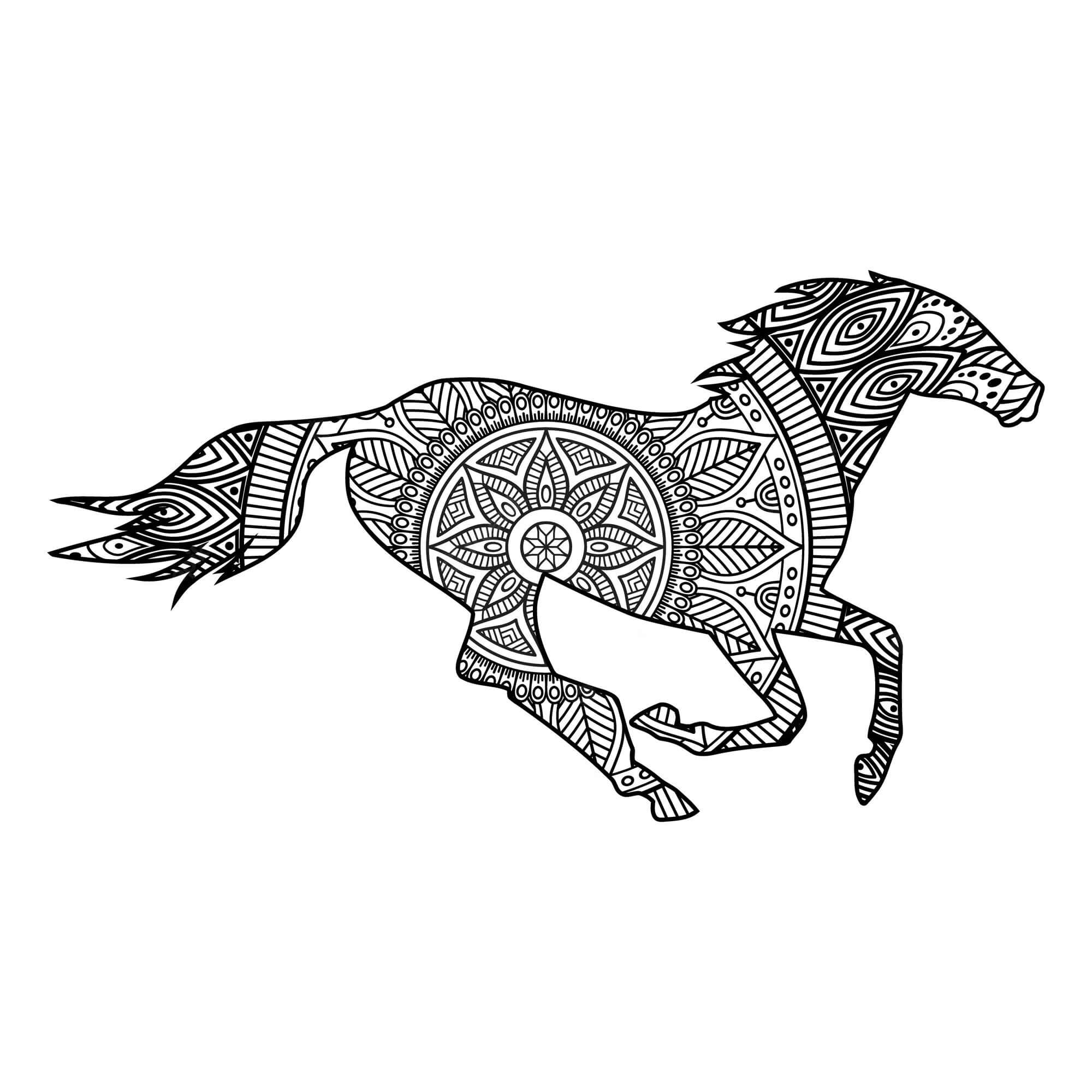 Basic horse running mandala coloring page