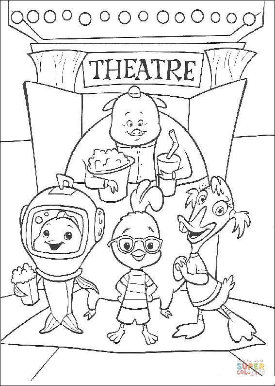 Chicken little abbey runt and fish out of the water in a theatre coloring page free printable coloring pages