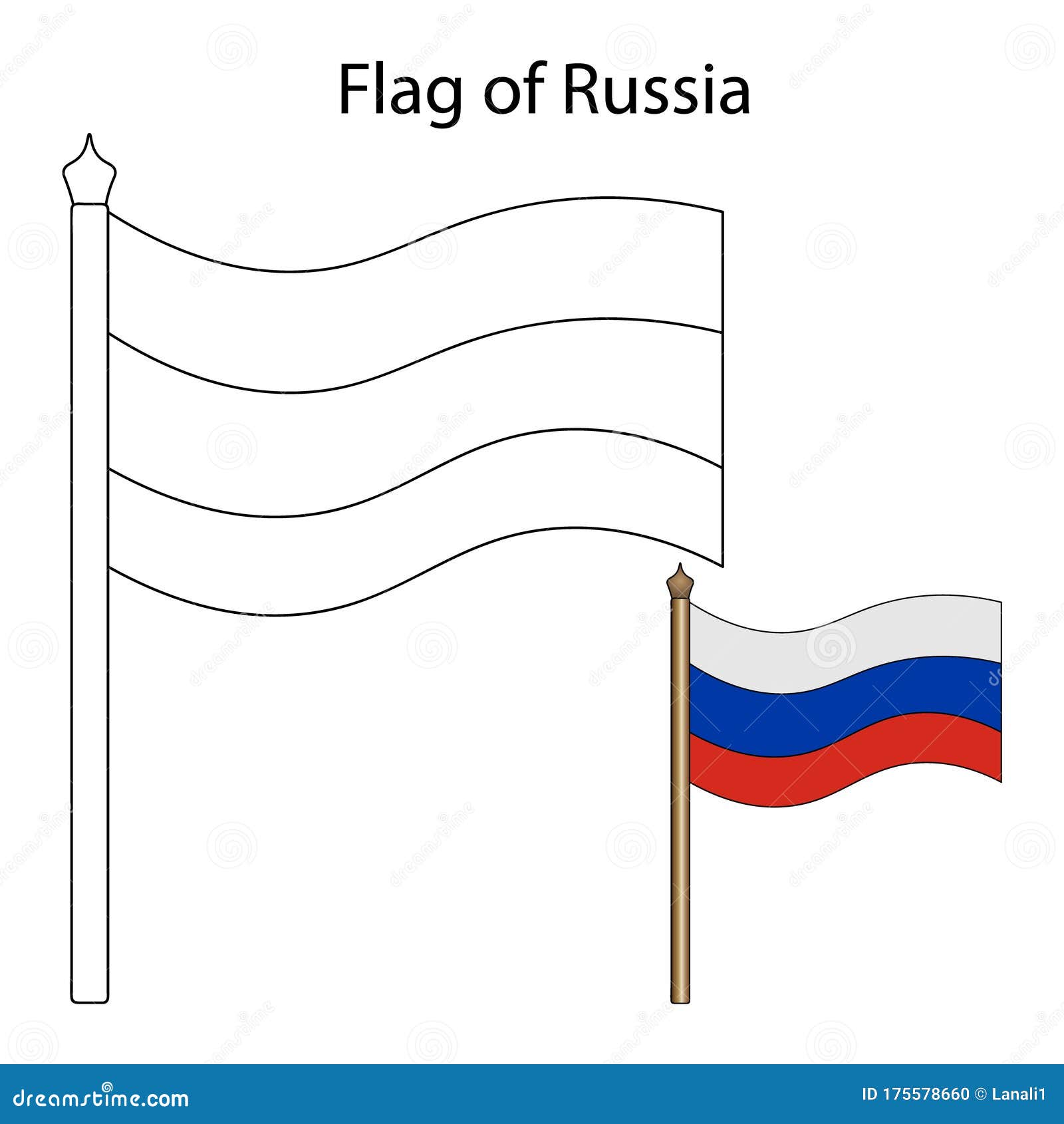 Flag of the russian federation coloring book for children vector illustration isolated background sketch national symbol stock vector