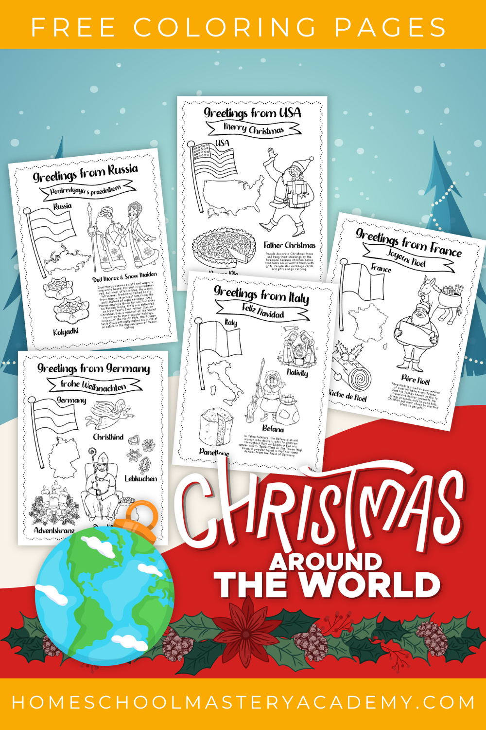 Free christmas around the world coloring pages for kids