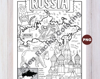 Russia coloring page geography of europe digital download coloring page