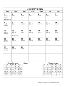 Free printable julian calendar templates