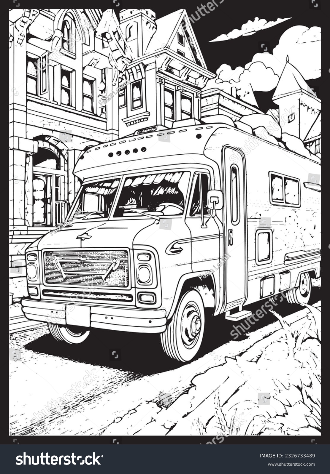Rv road trip coloring pages adults stock vector royalty free