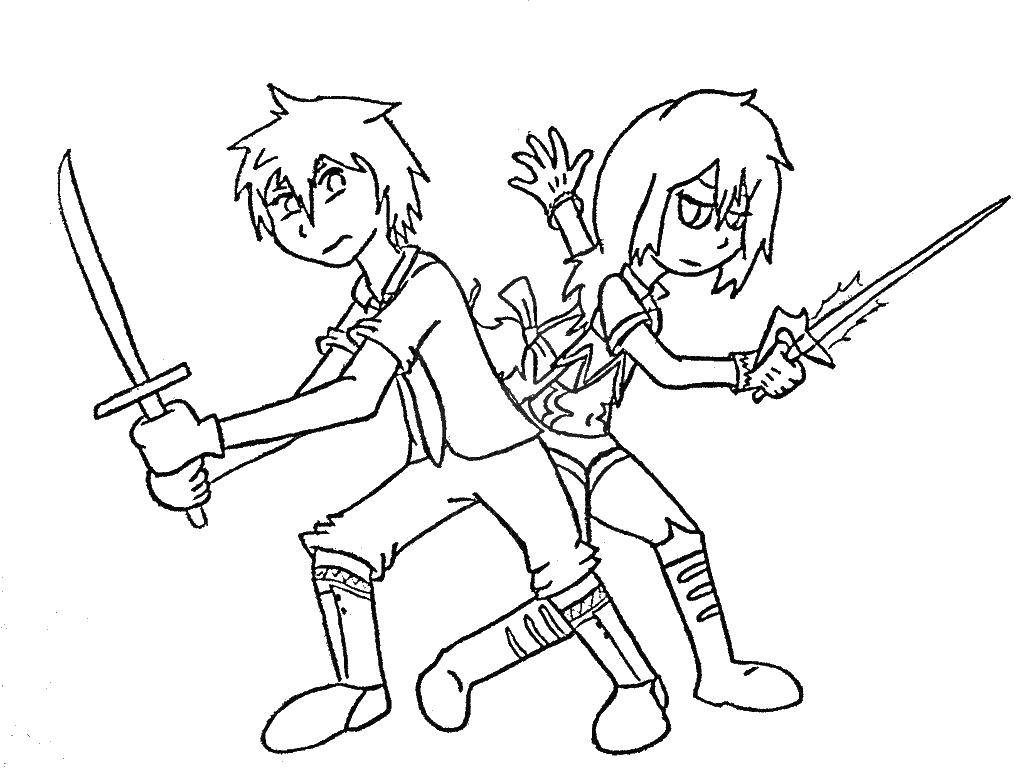 Online coloring pages coloring page people with swords people download print coloring page