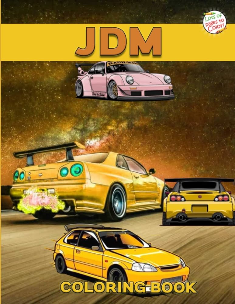 Jdm coloring book for adults jdm r coloring book with japanese model rs drawings for relaxation and stress relief win elisa books