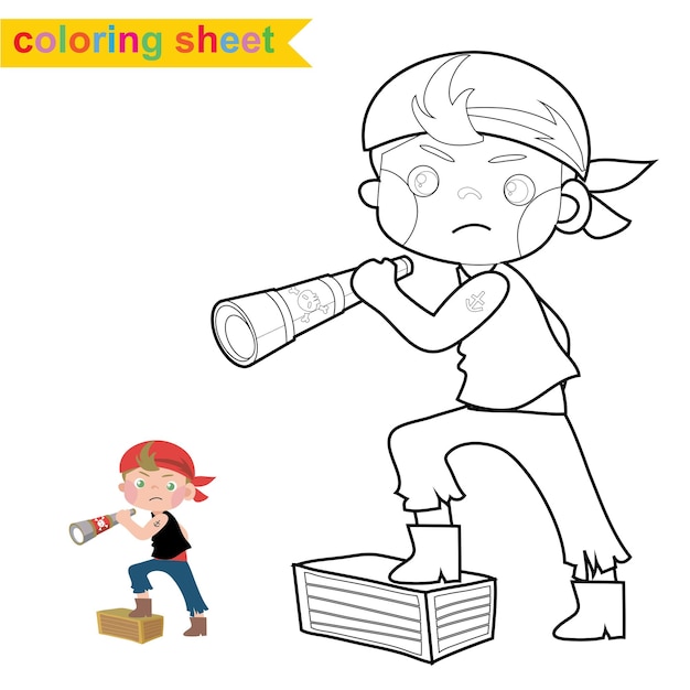 Premium vector cute pirate coloring page educational printable coloring worksheet coloring game for children