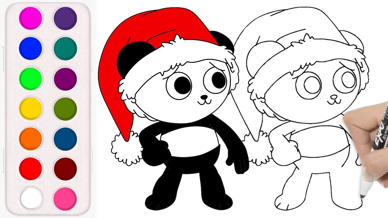 How to draw and color santa bo panda from ryans world santabopanda
