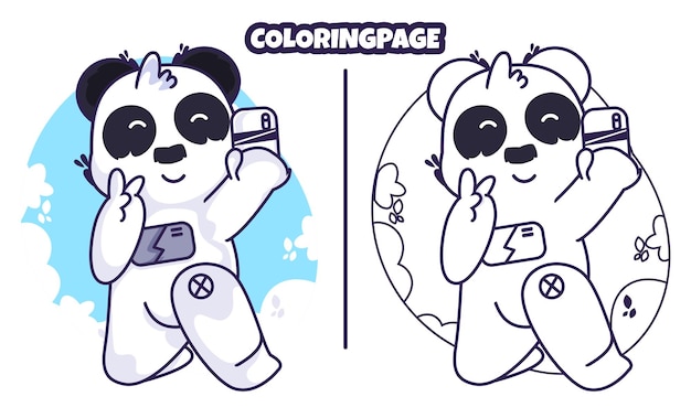 Premium vector cute panda with coloring pages suitable for kids