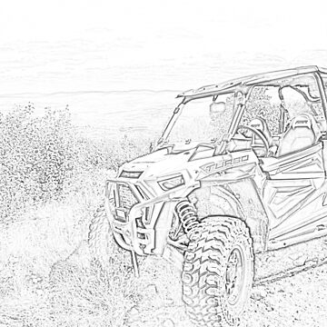Parked rzr in coloring book style art board print for sale by katherine rose