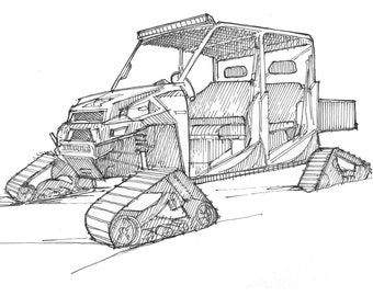 Side by side with snow tracks polaris rzr winter snow