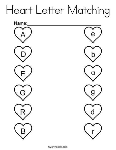 Heart letter matching coloring page