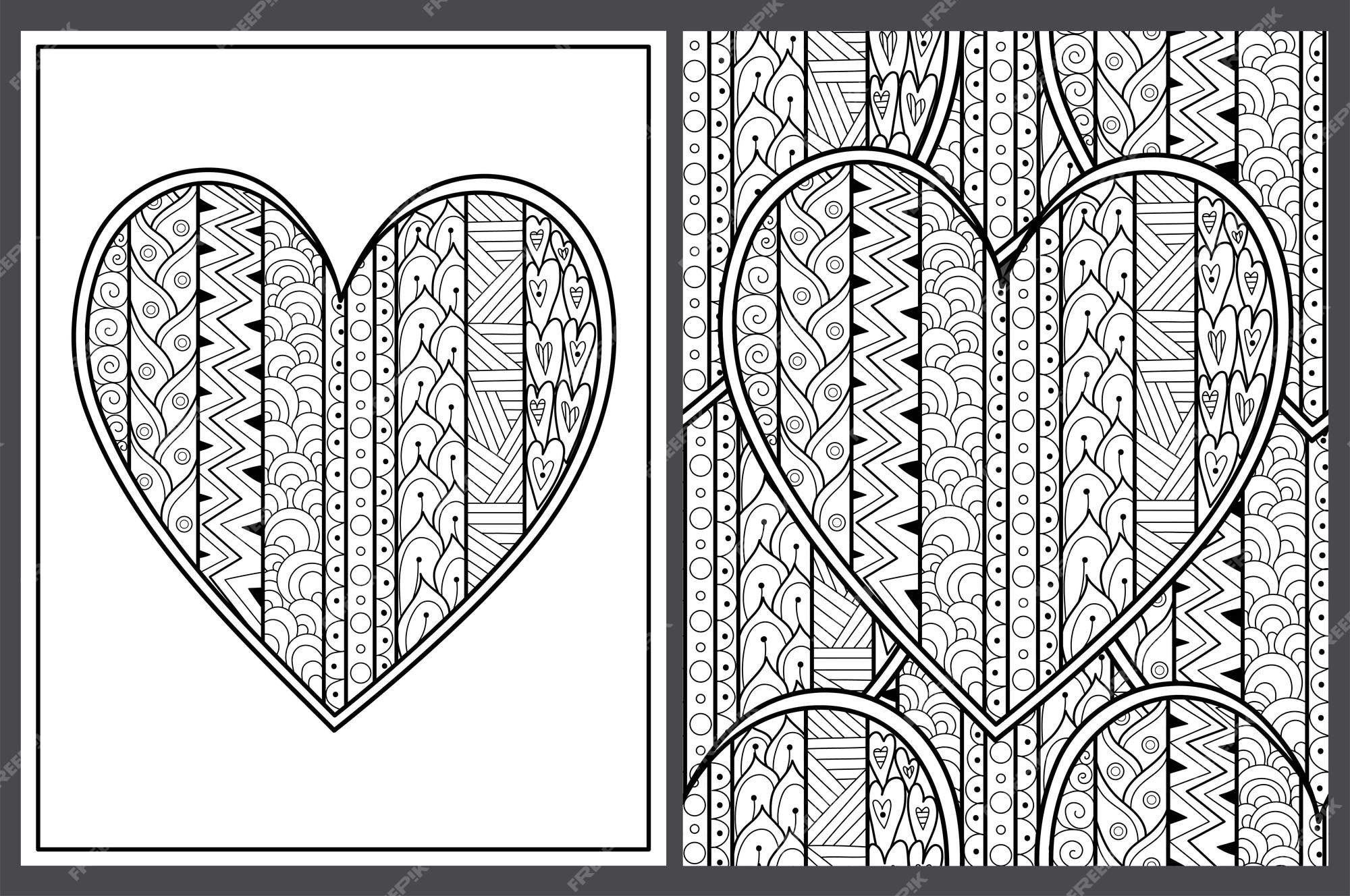 Premium vector doodle heart coloring pages set in us letter format black and white valentines day patterns