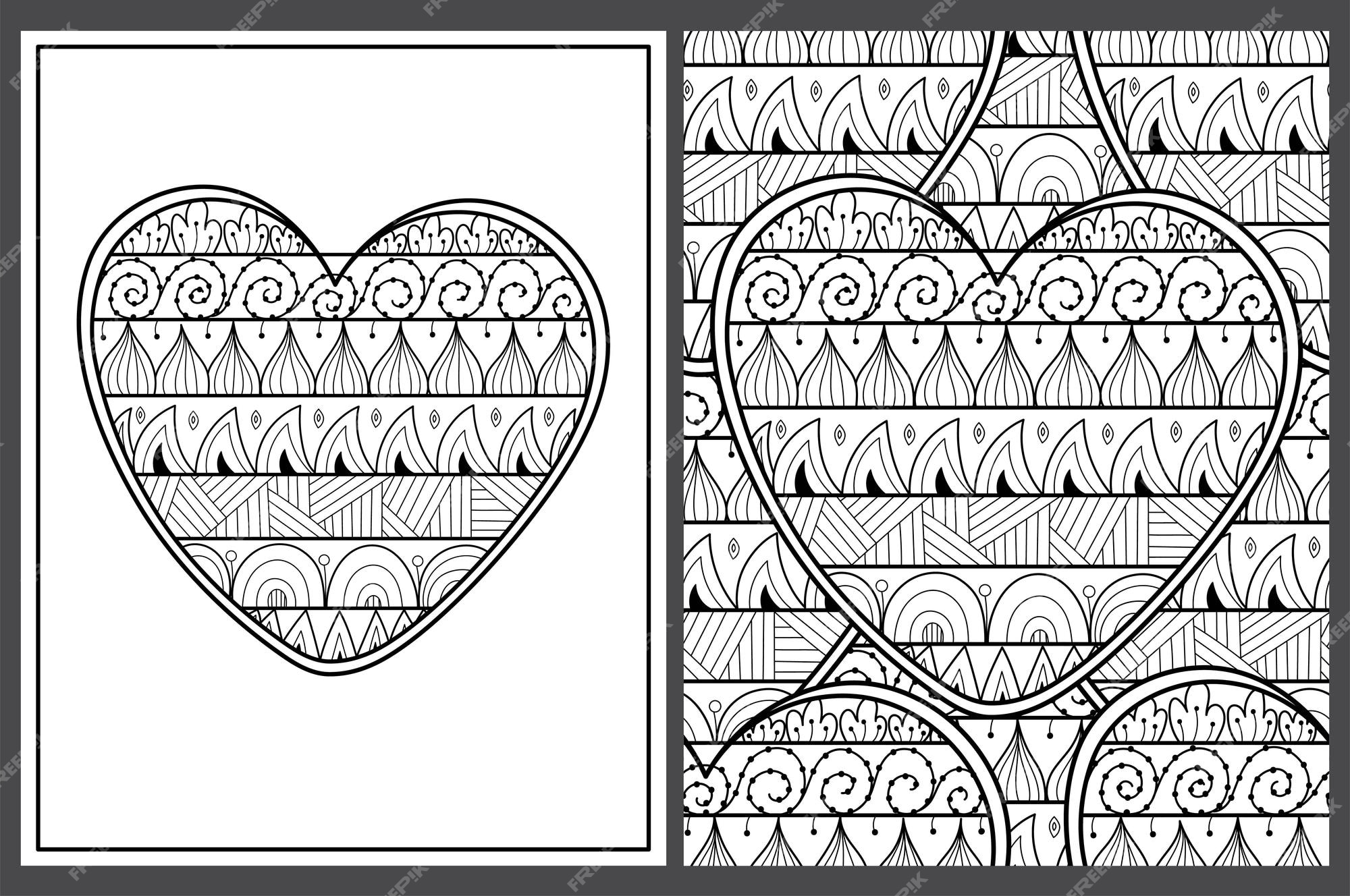 Premium vector hand drawn doodle heart coloring pages set in us letter format black and white valentines day
