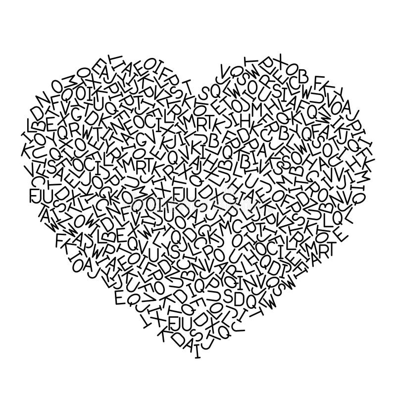 Heart is a symbol of love for valentines day from pattern of black latin alphabet scattered letters vector illustration stock vector