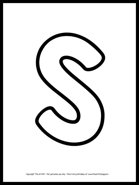 S is for shark coloring page bubble font â the art kit