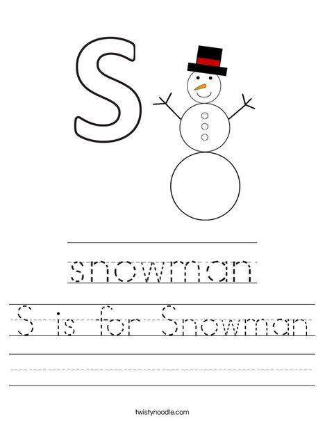 S is for snowman worksheet