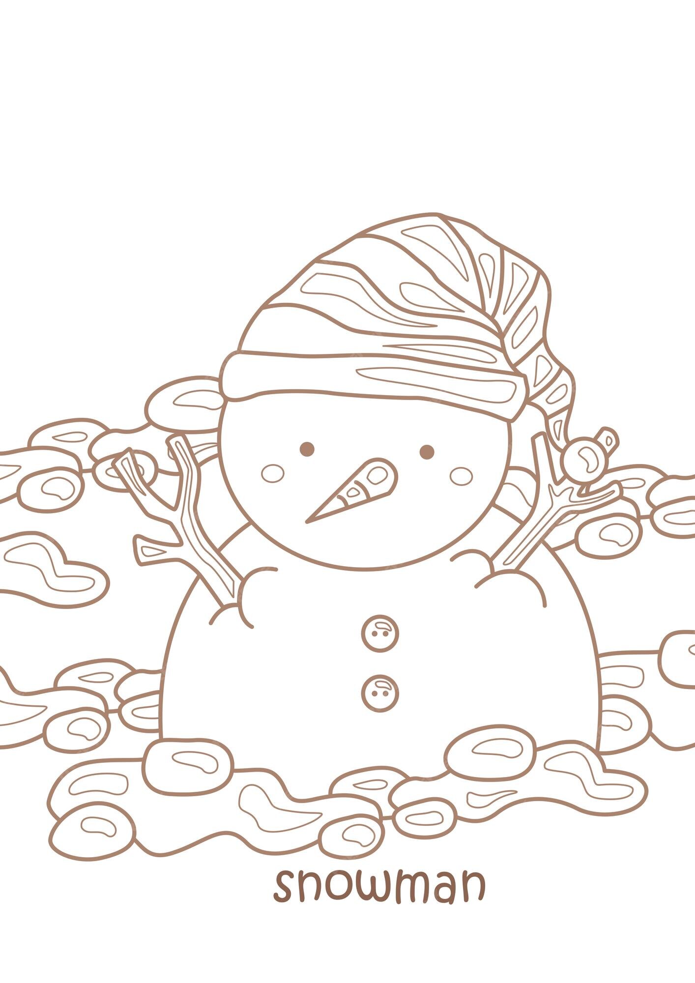 Premium vector alphabet s for snowman vocabulary school lesson cartoon coloring pages for kids and adult activity