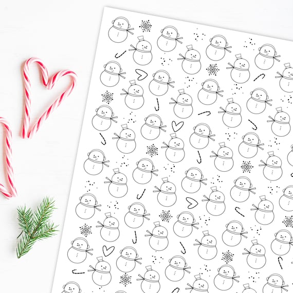 Snowman coloring page christmas digital printable