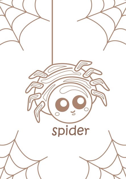 Premium vector alphabet s for spider vocabulary school lesson cartoon coloring pages for kids and adult activity