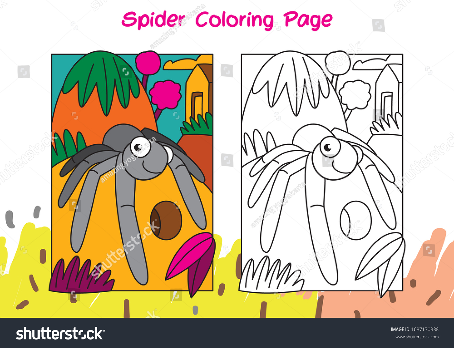 Vektor stok spider cartoon coloring page animals coloring tanpa royalti