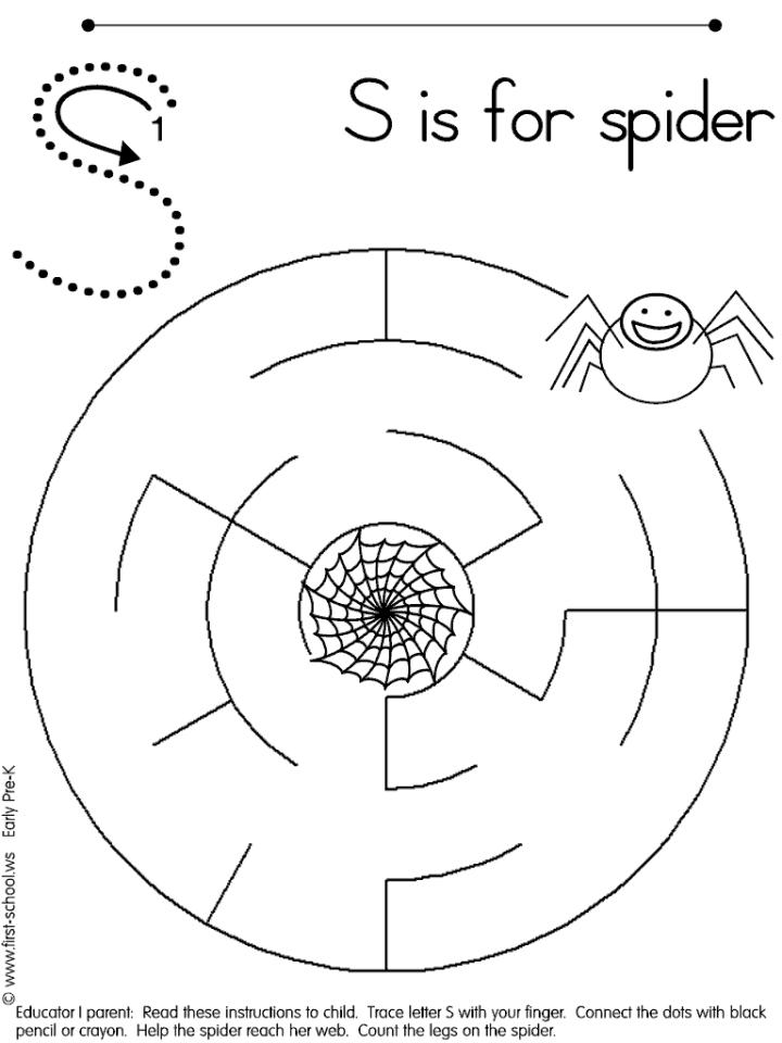 Get this s is for spider coloring page for kids rz