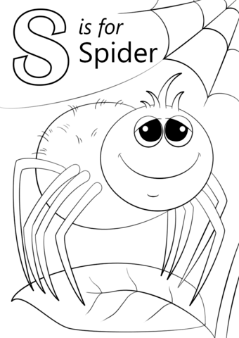 Letter s is for spider coloring page from letter s category select from printable crâ abc coloring pages preschool coloring pages alphabet coloring pages