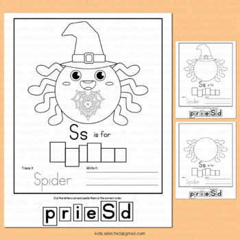 Halloween writing activities spider craft tracing cut and paste letter coloring