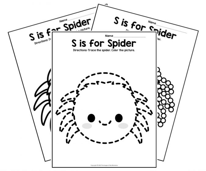Free printable s is for spider letter s worksheets