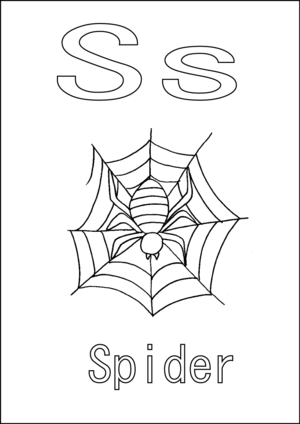 S is for spider coloring page