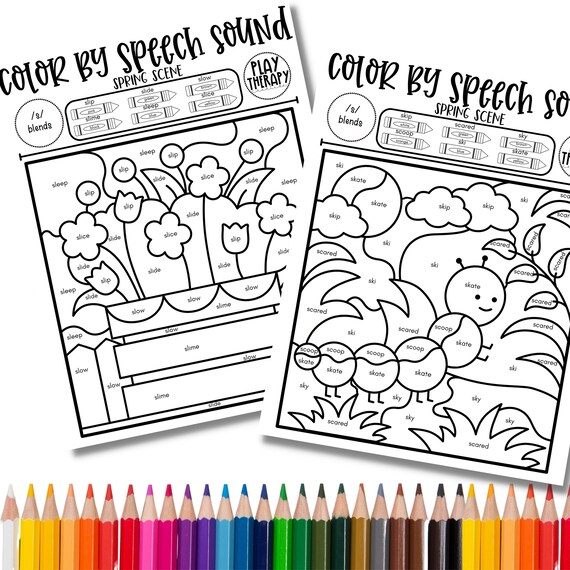 Set of s blends sound spring themed coloring pages for