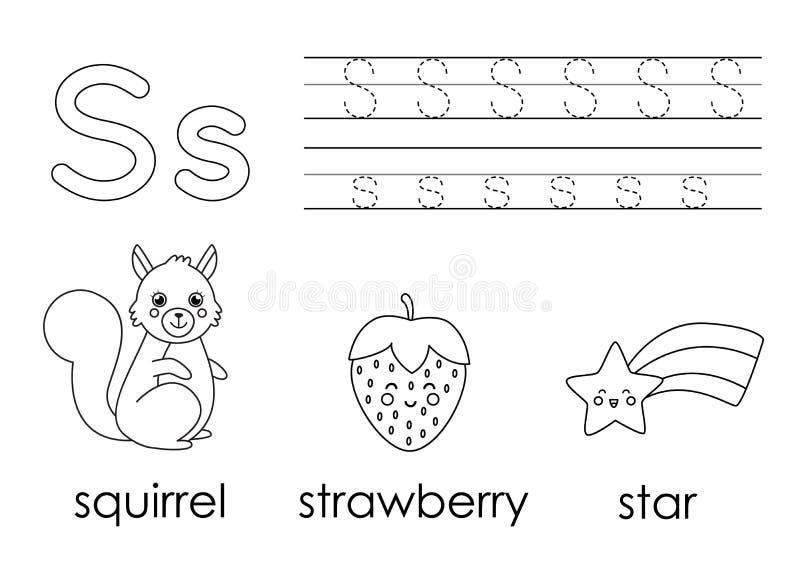 Learning english alphabet for kids letter s coloring book stock vector