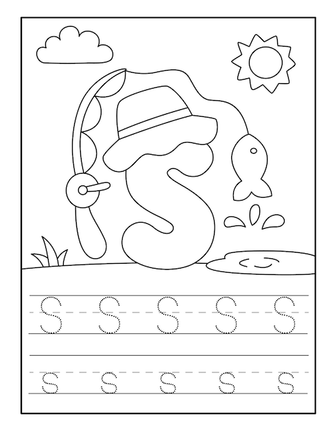 Premium vector fishing alphabet coloring pages for toddlers