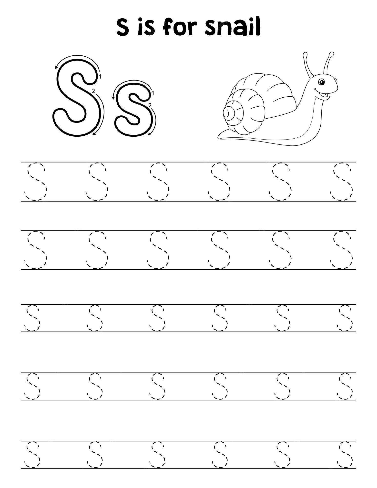 Premium vector snail animal tracing letter abc coloring page s