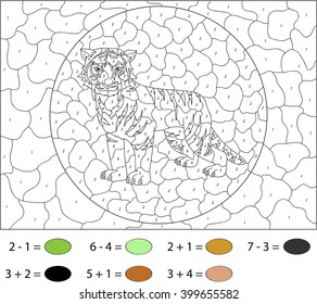 Cartoon sabertoothed tiger color by number stock illustration